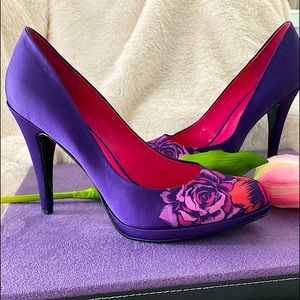 Nine West ‘Rocha’ Satin Purple Floral Heel Sz 10